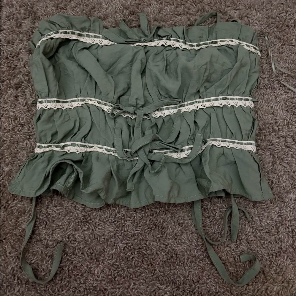 Women’s Olive Green Lace-Trim Strapless Top